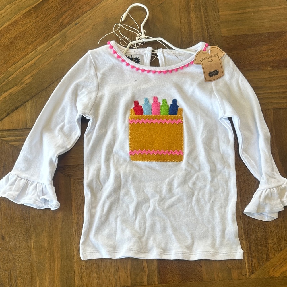 Mud Pie White Long Sleeve Shirt with Crayon Box Design